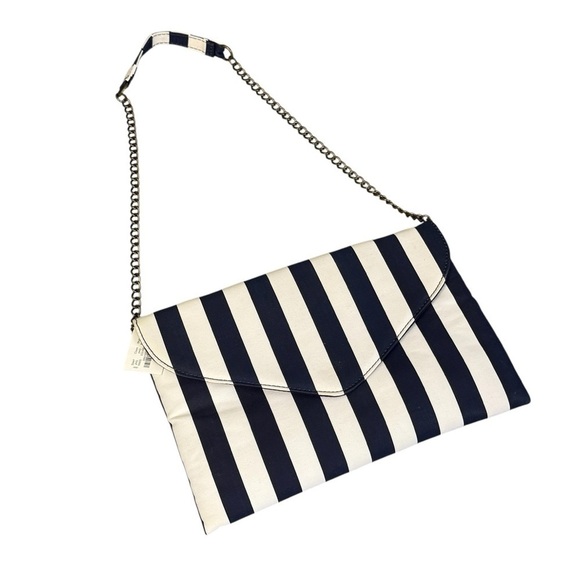 J. Crew Handbags - JCrew Striped Navy and White Chain Shoulder Envelope Bag Small #1739 NWT
